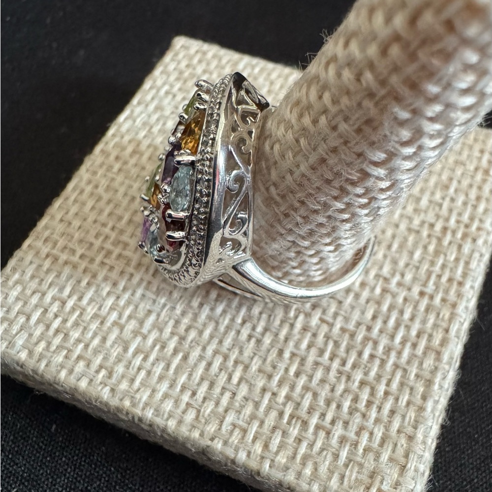 Beautiful Silver 925 Multicolor Gemstones Ring with Crystal Accents - Picture 4 of 8